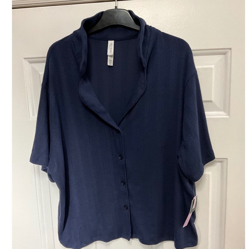 Wild Fable Navy Blue Rib Pointelle Notch Collar Pajama Top XXL NEW